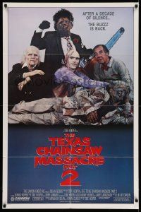 2m791 TEXAS CHAINSAW MASSACRE PART 2 1sh '86 Tobe Hooper horror sequel, cool family portrait!