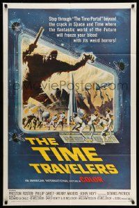 2m797 TIME TRAVELERS 1sh '64 cool Reynold Brown sci-fi art of the crack in space and time!