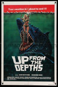 2m811 UP FROM THE DEPTHS 1sh '79 wild horror artwork of giant killer fish by William Stout!