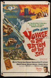 2m817 VOYAGE TO THE BOTTOM OF THE SEA 1sh '61 fantasy sci-fi art of scuba divers & monster!