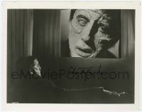 2m054 CHRISTOPHER LEE signed 8.25x10.25 still '57 in Frankenstein makeup watching himself on screen!