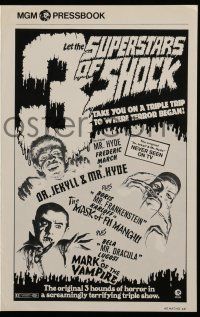 2m089 3 SUPERSTARS OF SHOCK pressbook '72 Boris Karloff, Bela Lugosi, March, cool monster art!
