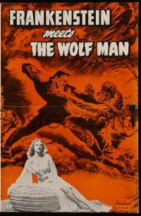 2m114 FRANKENSTEIN MEETS THE WOLF MAN pressbook R49 best art of monsters Lugosi & Chaney fighting!