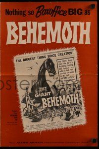 2m122 GIANT BEHEMOTH pressbook '59 cool art of brontosaurus dinosaur monster smashing city!
