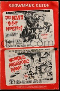 2m150 NAVY VS NIGHT MONSTERS/WOMEN OF PREHISTORIC PLANET pressbook '66 horror/sci-fi double-bill!