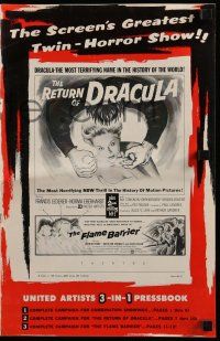 2m165 RETURN OF DRACULA/FLAME BARRIER pressbook '58 the screen's greatest twin-horror show!