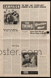 2m182 THING/STATION WEST pressbook '54 double-bill where science fiction meets western drama!