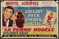 2p740 DESIGNING WOMAN Belgian '57 romantic art of Gregory Peck & Lauren Bacall!