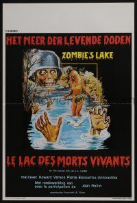 2p850 ZOMBIE LAKE Belgian '81 Rollin's, Le Lac Des Morts Vivants, art of Nazi undead & girl!