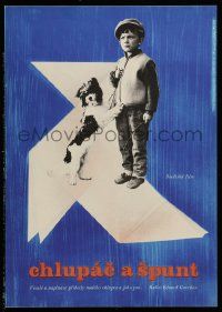 2p084 KISH & THE TWO SCHOOLBAGS Czech 11x16 '75 great image of boy & his dog by Hanna Bodnar!