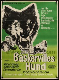 2p180 HOUND OF THE BASKERVILLES Danish '59 Peter Cushing, great snarling dog artwork!