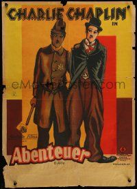 2p013 ADVENTURER German 19x26 '29 wonderful art of Charlie Chaplin as The Tramp & as policeman!