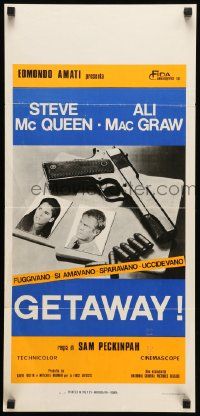 2p259 GETAWAY Italian locandina '72 Steve McQueen, McGraw, Peckinpah, gun & passports image!