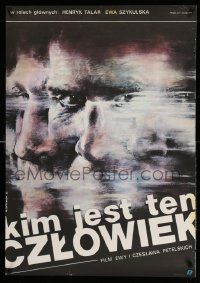 2p342 KIM JEST TEN CZLOWIEK Polish 27x38 '85 WWII, Witold Dybowski wild artwork of man's face!