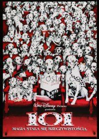 2p320 101 DALMATIANS teaser Polish 27x39 '97 Walt Disney live action, wacky image of dogs in theater