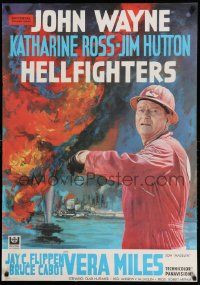 2p045 HELLFIGHTERS Swedish '69 John Wayne as fireman Red Adair, Katharine Ross, Gosta Aberg art!