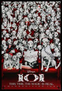 2r008 101 DALMATIANS teaser DS 1sh '96 Walt Disney live action, wacky image of dogs in theater!