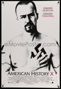 2r039 AMERICAN HISTORY X DS 1sh '98 B&W image of Edward Norton as skinhead neo-Nazi!