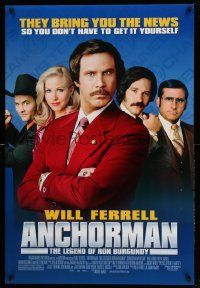 2r054 ANCHORMAN DS 1sh '04 The Legend of Ron Burgundy, image of newscaster Will Ferrell and cast!