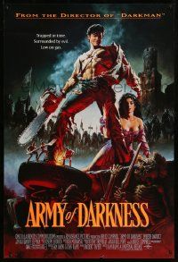 2r062 ARMY OF DARKNESS DS 1sh '93 Sam Raimi, artwork of Bruce Campbell with chainsaw hand!