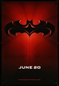 2r081 BATMAN & ROBIN advance DS 1sh '97 Clooney, O'Donnell, cool image of bat symbol!