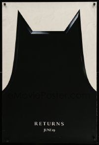 2r085 BATMAN RETURNS dated teaser DS 1sh '92 Burton, Keaton, cool partial bat symbol!