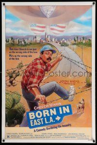 2r109 BORN IN EAST L.A. 1sh '87 great artwork of Cheech Marin crossing the border!