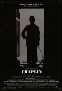 2r135 CHAPLIN DS 1sh '92 great silhouette image of Robert Downey Jr. as Charlie!