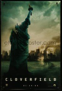 2r155 CLOVERFIELD date style teaser DS 1sh '08 destroyed New York & Lady Liberty decapitated!