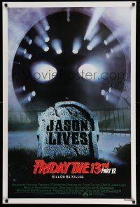 2r269 FRIDAY THE 13th PART VI 1sh '86 Jason Lives, cool image of hockey mask & tombstone!