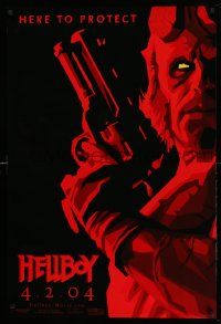 2r337 HELLBOY teaser 1sh '04 Mike Mignola comic, cool red image of Ron Perlman, here to protect!