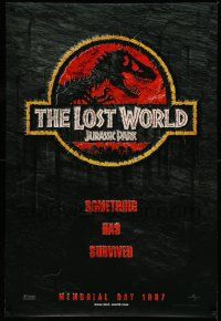 2r436 JURASSIC PARK 2 teaser DS 1sh '96 The Lost World, something has survived!
