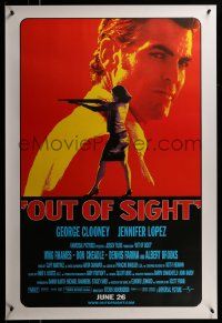 2r587 OUT OF SIGHT advance 1sh '98 Steven Soderbergh, cool image of George Clooney, Jennifer Lopez!