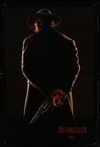 2r805 UNFORGIVEN dated teaser 1sh '92 classic image of gunslinger Clint Eastwood w/back turned!