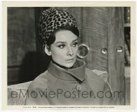 2s197 CHARADE 8.25x10 still '63 great close up of sexy Audrey Hepburn in leopardskin hat!