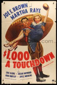 2t009 $1,000 A TOUCHDOWN style A 1sh '39 art of Joe E. Brown & Martha Raye by giant football!