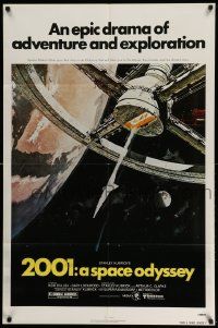 2t019 2001: A SPACE ODYSSEY 1sh R80 Kubrick, space wheel art by Bob McCall!