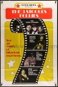 2t020 3 STOOGES FOLLIES 1sh '74 images of The Three Stooges, Buster Keaton, Vera Vague & Batman!