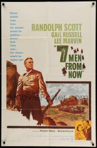 2t021 7 MEN FROM NOW 1sh '56 Budd Boetticher, great full-length art of Randolph Scott with rifle!