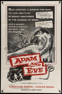 2t028 ADAM & EVE int'l 1sh '58 sexiest art of naked man & woman in the Mexican Garden of Eden!