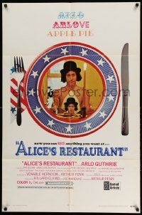 2t038 ALICE'S RESTAURANT 1sh '69 Arlo Guthrie, musical comedy directed by Arthur Penn, R-rated!