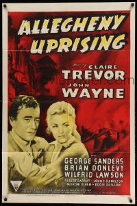 2t043 ALLEGHENY UPRISING 1sh R52 John Wayne & Claire Trevor with arms around each other!