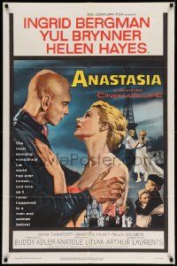 2t049 ANASTASIA 1sh '56 great romantic art of Ingrid Bergman & Yul Brynner!