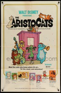2t069 ARISTOCATS 1sh '71 Walt Disney feline jazz musical cartoon, great colorful art!