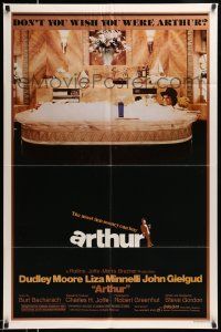 2t074 ARTHUR style B 1sh '81 image of drunken Dudley Moore in huge bath tub w/martini!