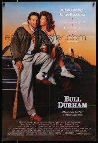 2t165 BULL DURHAM 1sh '88 great image of baseball player Kevin Costner & sexy Susan Sarandon