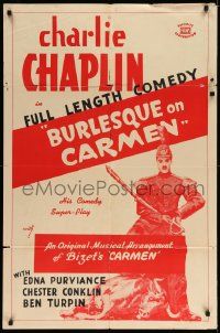2t167 BURLESQUE ON CARMEN 1sh R40s wacky image of Charlie Chaplin in parody of Bizet's opera!