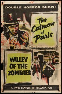 2t197 CATMAN OF PARIS/VALLEY OF THE ZOMBIES 1sh '56 cool artwork images of both monsters!