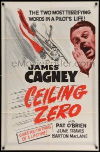 2t199 CEILING ZERO 1sh R56 c/u of James Cagney & burning airplane, directed by Howard Hawks