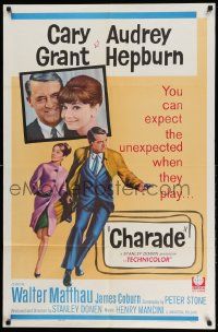 2t203 CHARADE 1sh '63 art of tough Cary Grant & sexy Audrey Hepburn, expect the unexpected!